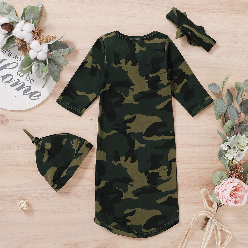 [Australia] - OPAWO Baby Boys Girls Camouflage Knotted Gowns Unisex Coming Home Outfits Sleeping Bag Nightgowns Set 0-6 Months 