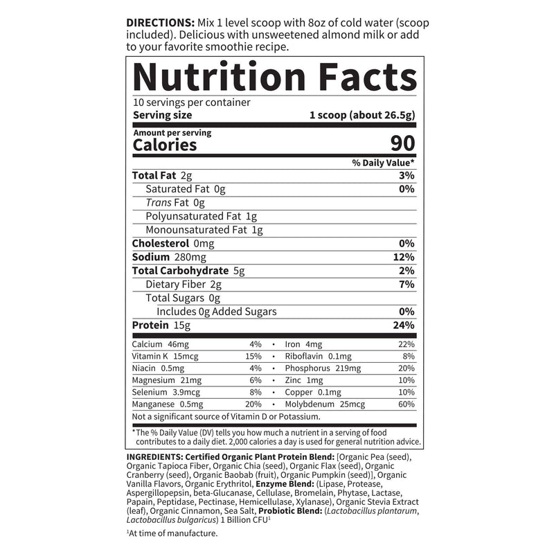 [Australia] - Garden of Life Organic Plant Protein Smooth Vanilla Powder, 10 Servings - Vegan, Grain Free & Gluten Free Plant Based Protein Shake with 1 Billion CFU Probiotics & Enzymes, Protein, White, 9.4 Oz 10 Servings (Pack of 1) 