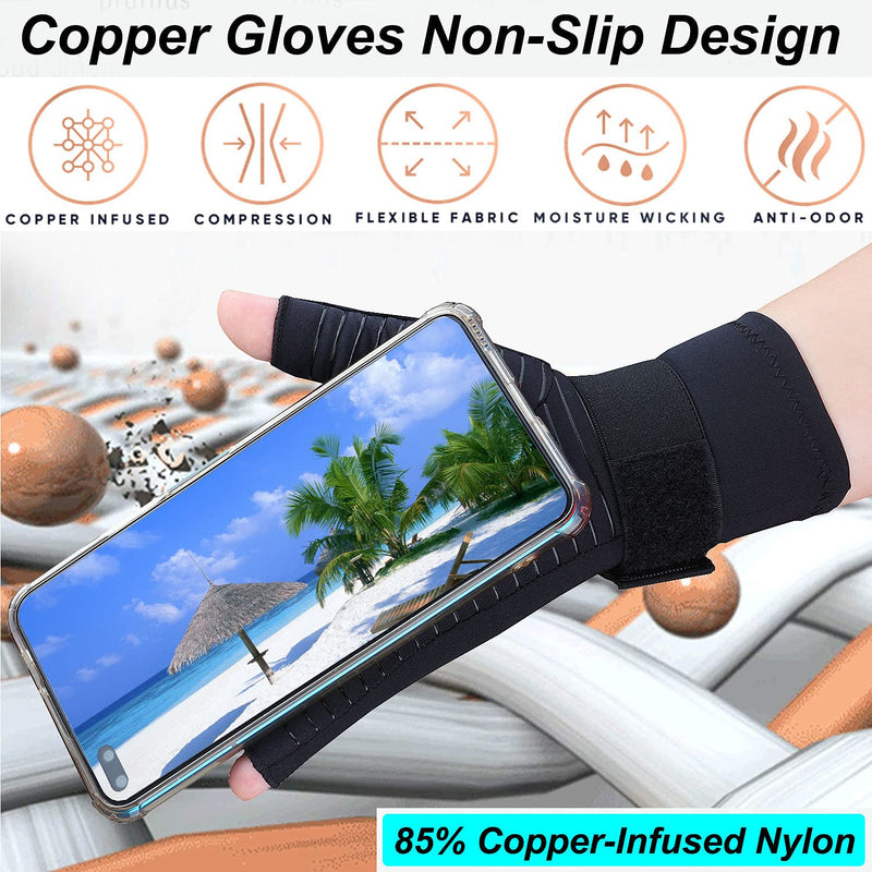 [Australia] - 2 Pairs Pack Copper Arthritis Compression Gloves for Women Men, Arthritis Gloves for Relieving Carpal Tunnel Aches, Rheumatoid Pains, Joint Swelling with Adjustable Wrist Band Strap Fingerless (Large/X-Large (2 Pairs)) Large/X-Large (2 Pairs) 