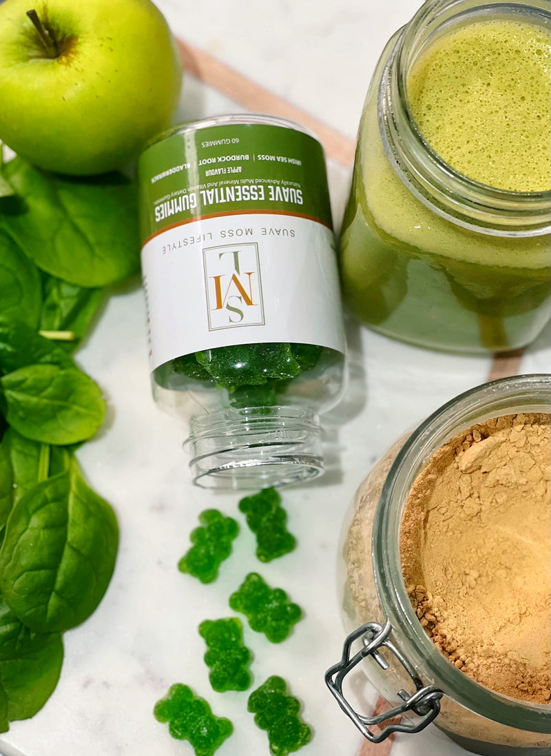 [Australia] - Suave Moss Lifestyle | Sea Moss Gummies with Bladderwrack and Burdock Root | 60 Gummies | Apple Flavour | All Natural, Vegan, Gluten Free, Non GMO, Dr Sebi. 