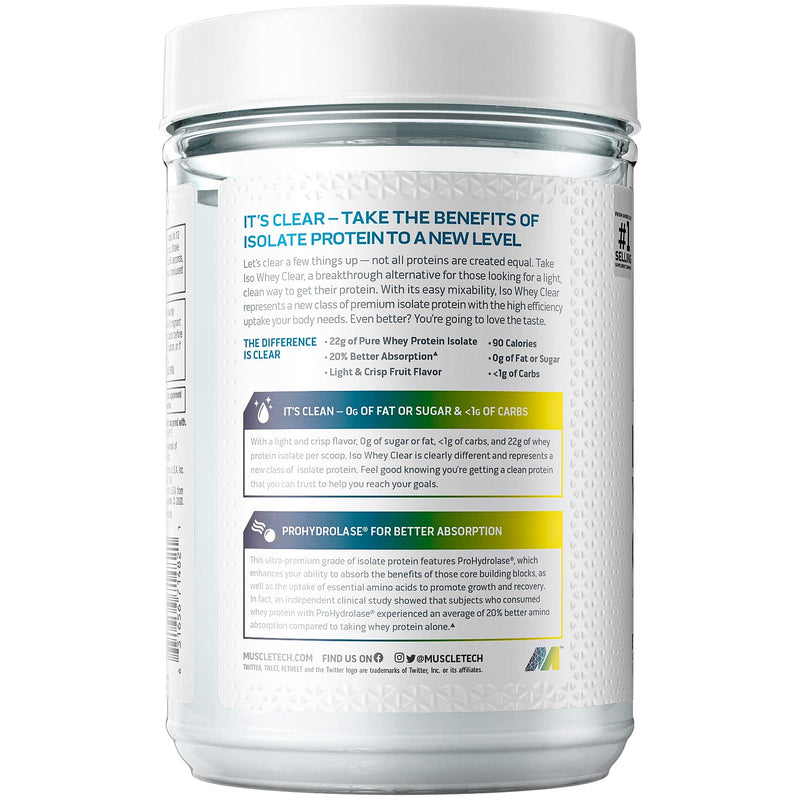 [Australia] - Whey Protein Powder | MuscleTech Clear Whey Protein Isolate | Whey Isolate Protein Powder for Women & Men | Clear Protein Drink | 22g of Protein, 90 Calories | Lemon Berry Blizzard, 1.1lb(19 Servings) 