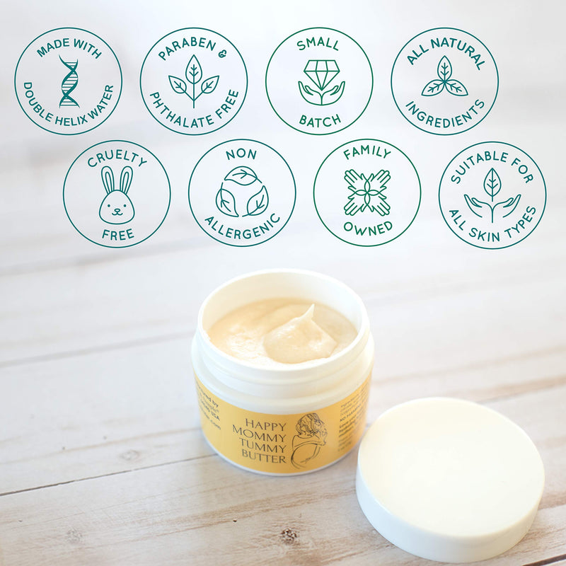 [Australia] - Stretch Mark Prevention Cream for Pregnancy, Stretch Mark Tummy Butter for Pregnancy Skincare, All Natural Organic Belly Cream with Double Helix Water (4 oz) Happy Mommy Tummy Butter 