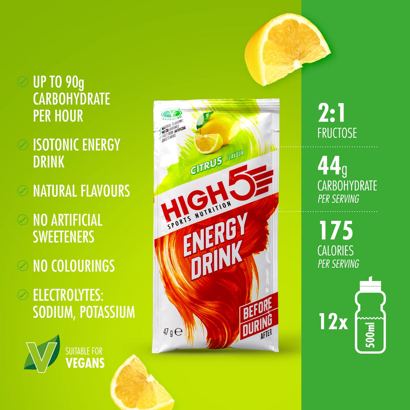 [Australia] - HIGH5 Energy Hydration Drink Refreshing Mix of Carbohydrates and Electrolytes (Citrus, 12 x 47g) Citrus 47 g (Pack of 12) 
