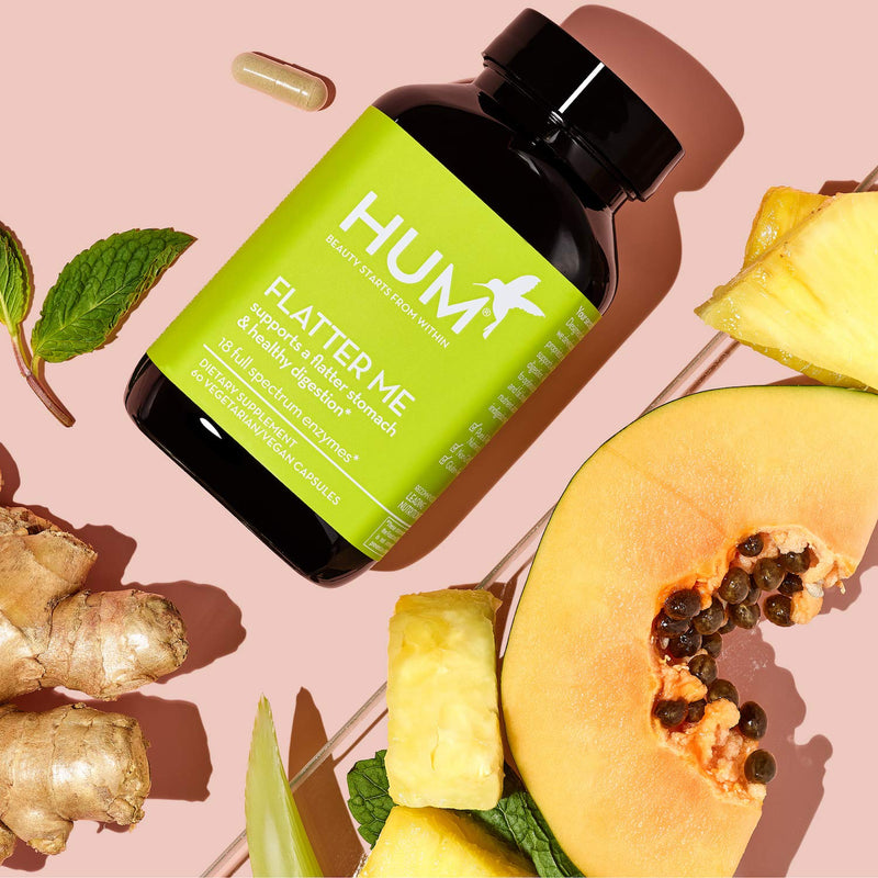 [Australia] - HUM Flatter Me - Digestive Enzymes for Bloated Belly Relief - Ginger, Fennel Seed, Peppermint Capsules for Bloating with 18 Full Spectrum Enzymes to Support Gut Health & Food Breakdown (60 Capsules) 