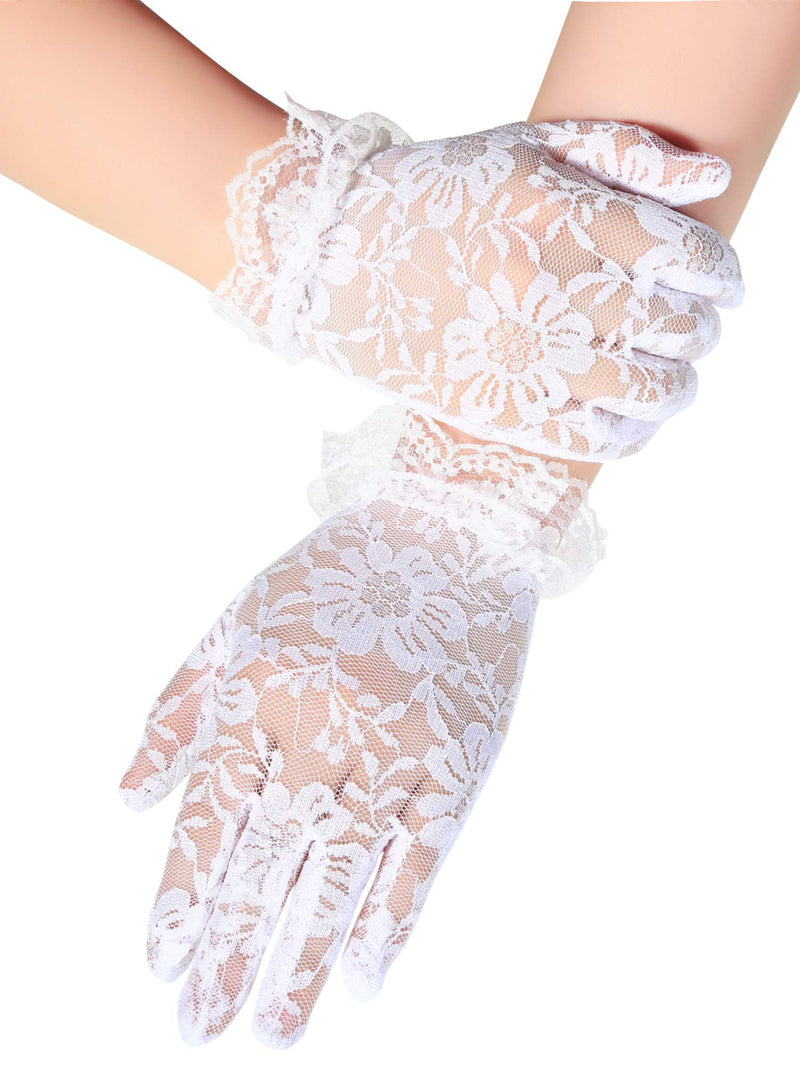 [Australia] - Sumind Girls White Lace Gloves Formal Gloves Princess Gloves Dress Gloves for Wedding Pageant Tea Parties 17.5 cm 