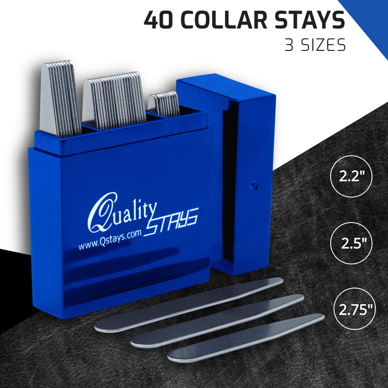 [Australia] - Metal Collar Stays for Men – 40 Dress Shirt Collar Stays for Men, 3 Sizes in a Divided Sapphire Box by Quality Stays 