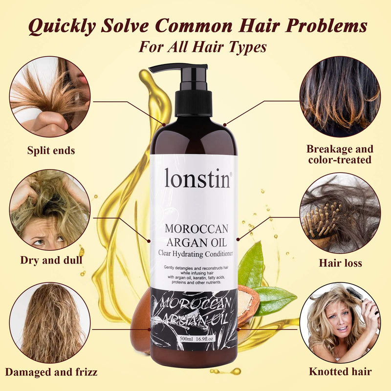 [Australia] - lonstin Hair Conditioner 500 ml, Argan Oil Conditioner Shine & Smooth Deep Moisturising Conditioner- Hair Conditioner for Women and Men with Dry Damaged, Curly & Frizzy Hair and Dry Scalp, 16.9 fl oz 