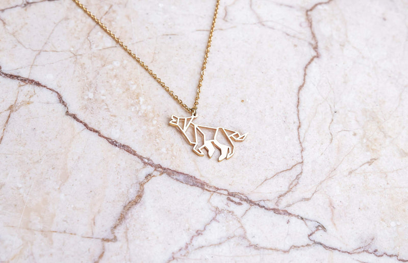 [Australia] - La Menagerie Wolf Gold Origami Jewelry & Gold Geometric Necklace – 18 Karat Plated Gold Necklace & Wolf Necklaces for Women – Wolf Necklace for Girls & Origami Necklace 