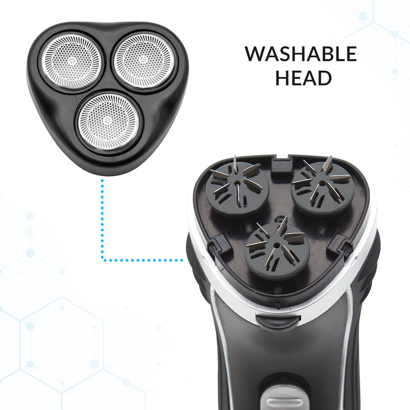 [Australia] - Bauer Professional 38780 Men’s Electric Shaver / Three Flexible Rotary Heads / Ergonomic Grip / Pop-Up Sideburn Trimmer / Cordless & Rechargeable / Head, Face & Body Shaver 