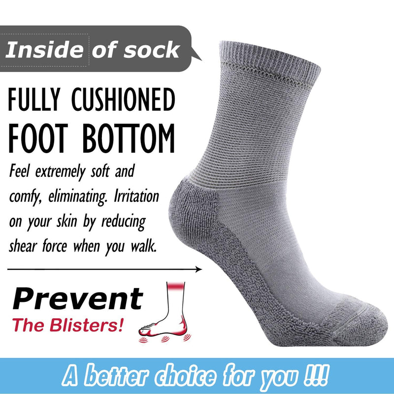 [Australia] - Busy Socks 4 Pack Non-binding Diabetic Socks for Men Women, Loose Top Crew Cotton Thick Cushion Socks 4 Pairs Light Gray X-Large-XX-Large 