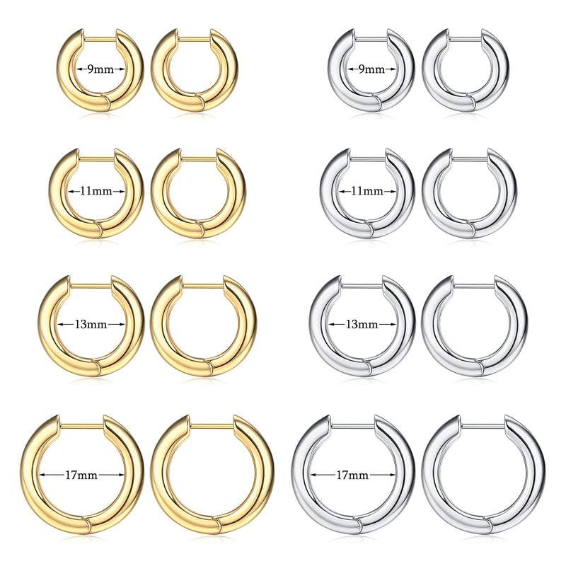 [Australia] - Dochais Gold Hoop Earrings 18K Gold Plated Chunky Tube Hoops Hypoallergenic Huggie Earrings for Women Girls 11.0 Millimeters 