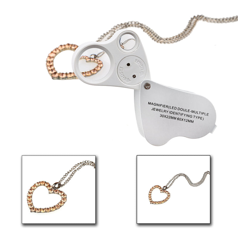 [Australia] - Illuminated Jewelry LED Eye Loupe Magnifier with Two Lens, 60X 12 mm and 30X 22 mm with Kare and Kind Retail Package (60x and 30x, Silver/White) 60x and 30x 