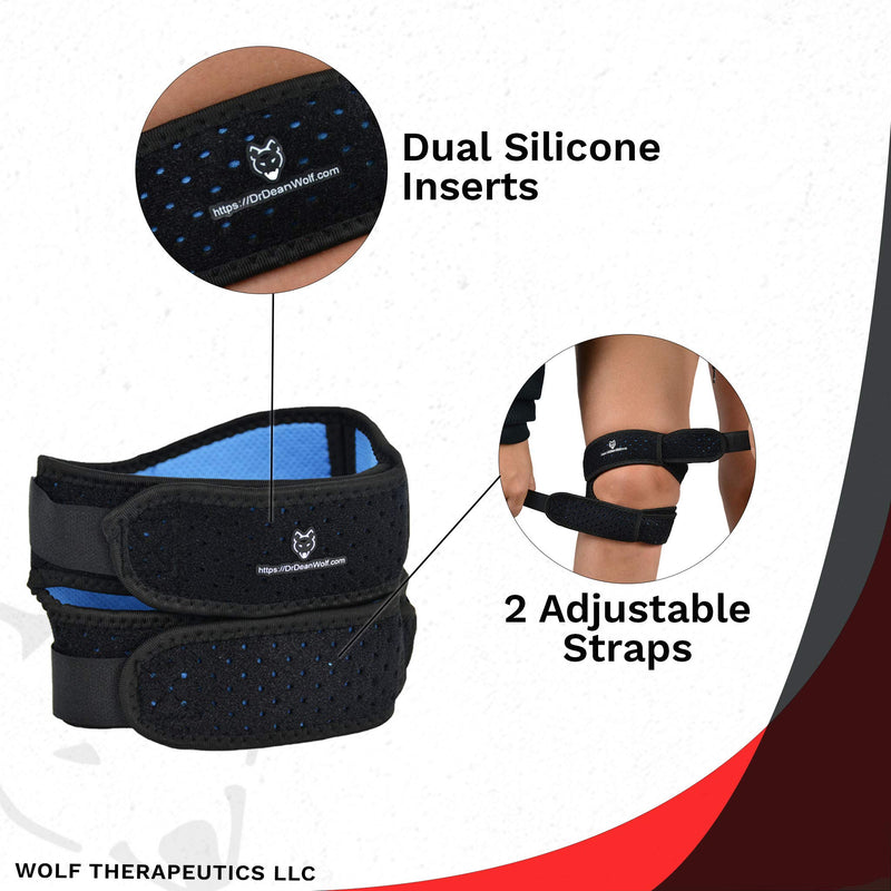 [Australia] - Dr. Wolf Dual Knee Strap For Patellar Tendon Support – Pain Relief Band For Jumper’s Knee, Basketball, Running, Tendonitis, Patellofemoral, Chondromalacia Patellae - Adjustable Neoprene Brace 