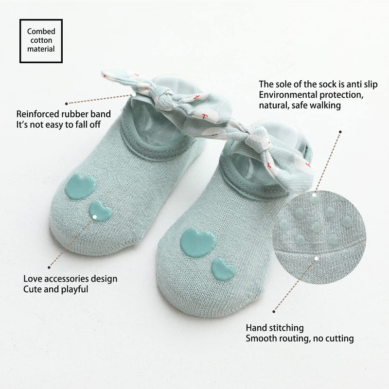 [Australia] - Baby Non Slip Floor Slipper Socks with Bow for Girls Newborn Infants Toddlers Kids Ruffles Princess Green 6-12 Months 