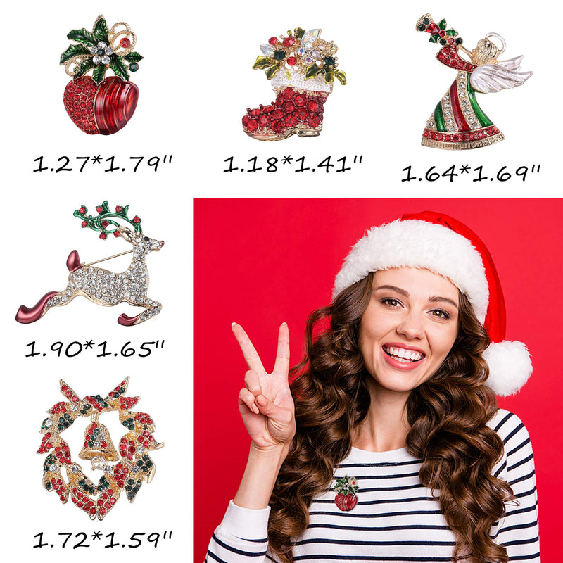 [Australia] - JOERICA 9PCS Christmas Brooch Pin Set for Women Men Reindeer Candy Cane Santa Socks Bell Christmas Tree Wreath Snowflake Enamel Brooch Pin Crystal Rhinestone Christmas Jewelry Gift B: Style 2 