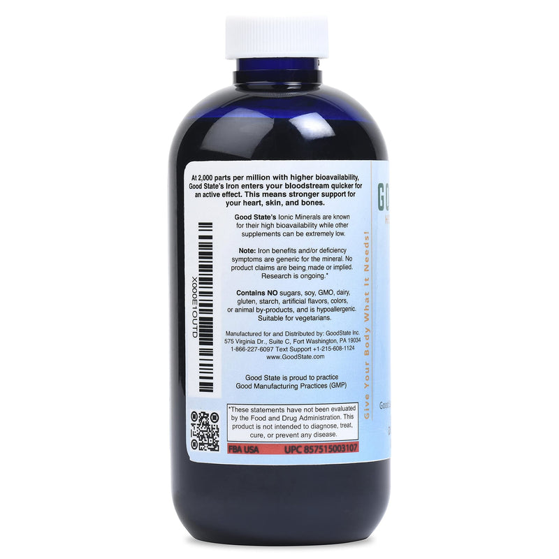 [Australia] - Good State | Ionic Iron | Natural | Nano Sized Mineral Technology | Professional Grade | Supports Healthy Heart, Skin & Bones | 48 Servings at 10 mg, Plus 2 mg Fulvic Acid | 8 Fl oz Bottle 