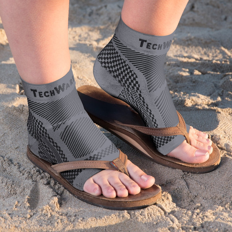 [Australia] - TechWare Pro Ankle Brace Compression Sleeve - Relieves Achilles Tendonitis, Joint Pain. Plantar Fasciitis Sock with Foot Arch Support. 2 Pair Bundle Black & Gray L/XL Size 