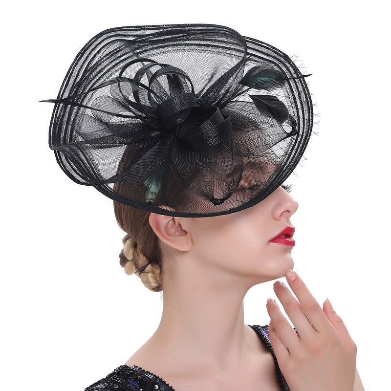 [Australia] - SLSHJY Fascinators Hats Tea Party Headwear Kentucky Derby Hats Wedding Cocktail Mesh Flower Hair Clip for Women D-black 