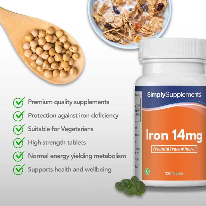 [Australia] - Iron Tablets 14mg | 120 Tablets = 4 Month Supply | Vegan & Vegetarian Friendly | 100% NRV | Popular Supplement for Reducing Tiredness & Fatigue | Manufactured in The UK 