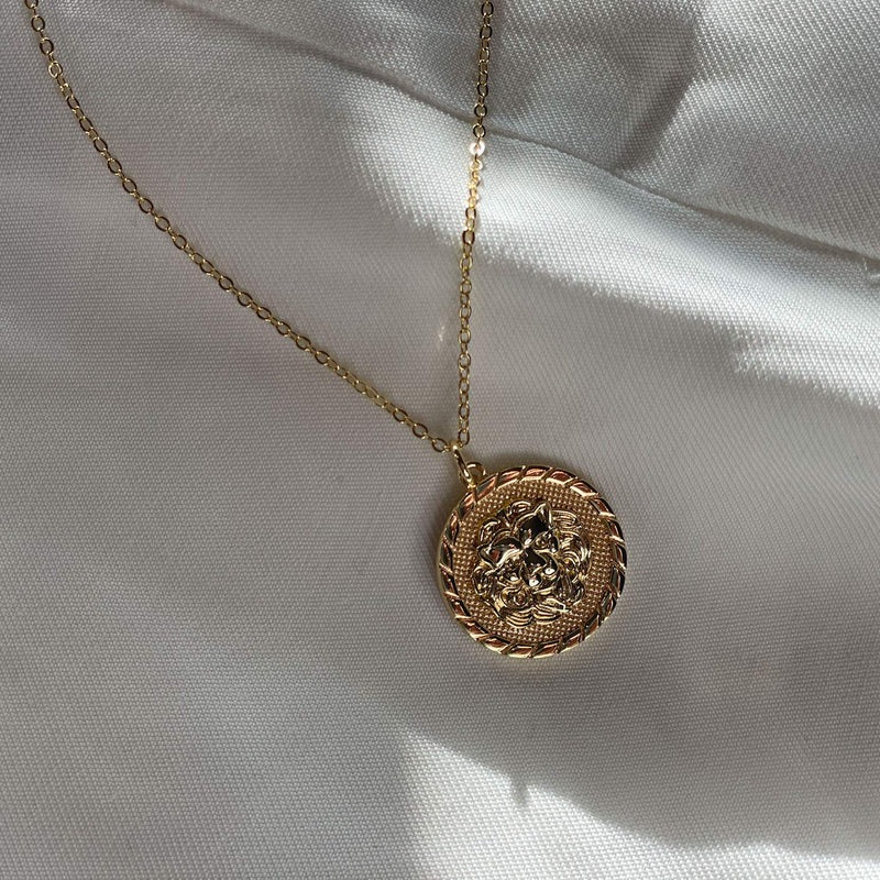 [Australia] - espere Gold Lion Medallion Pendant Necklace 18''| Leo Zodiac Coin Necklace | Horoscope Gold Charm | Minimalist Layering Necklace 