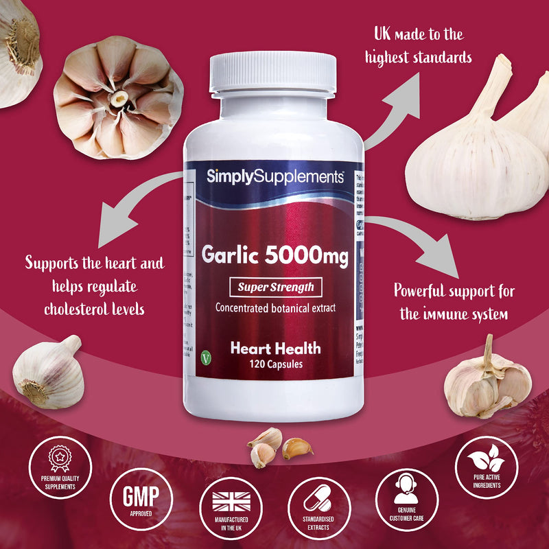 [Australia] - Garlic Capsules 5000mg | Vegan & Vegetarian Friendly | 120 Capsules = Up to 4 Month Supply | High Strength Odourless Garlic Supplement for Healthy Heart & Circulation | Manufactured in The UK 