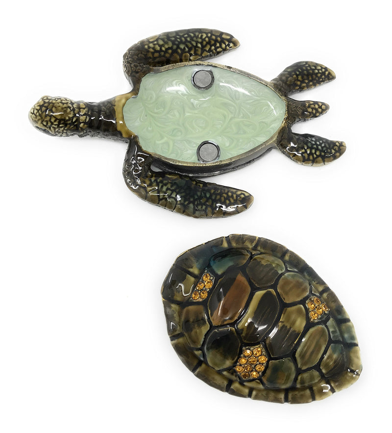 [Australia] - Kubla Craft Enameled Sea Turtle Trinket Box, Accented with Austrian Crystals, 4.5 Inches Long 