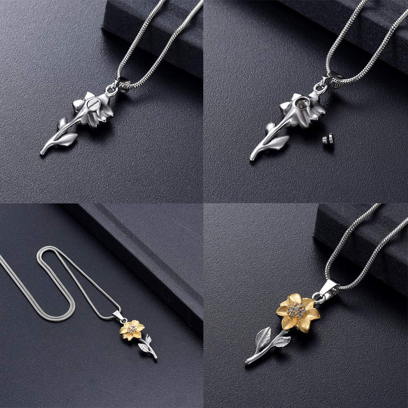 [Australia] - memorial jewelry Sun Flower Cremation Urn Necklace Keepsake Ashes Pendant Cremation Jewelry Gold 