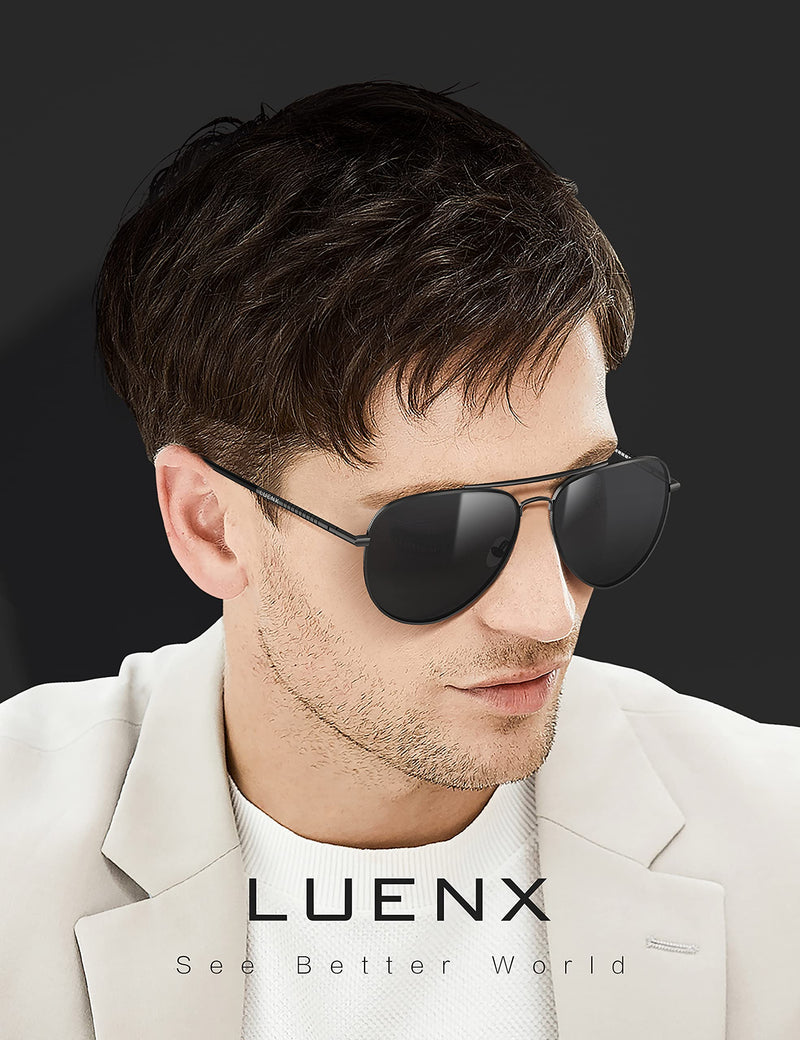 [Australia] - LUENX Aviator Sunglasses for Men Women Polarized - UV 400 Protection with case 60MM 13 Black Lens/Durable Frame & Leg 60 Millimeters 