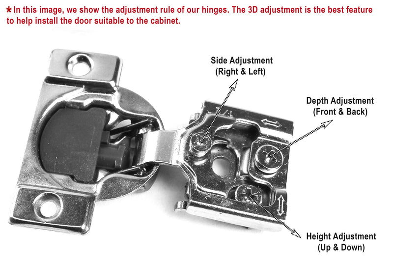 [Australia] - Berta (2 Pieces) 1/2 inch Overlay Face Frame Soft Closing Hinges, 105 Degree 6-Ways 3-Cam Adjustment Concealed Kitchen Cabinet Door Hinges with Screws 2 Pieces 