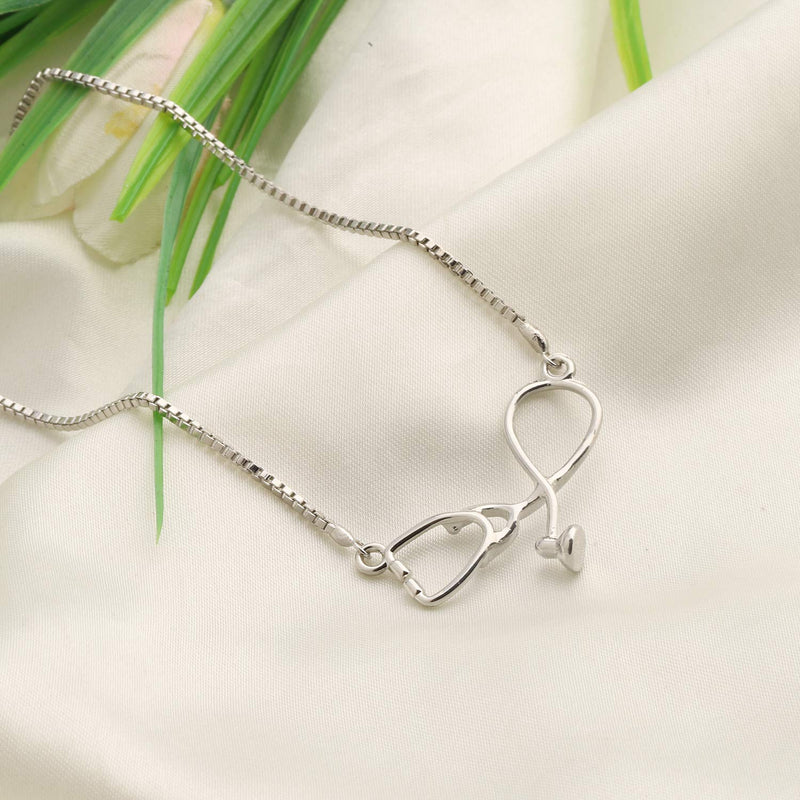 [Australia] - MYOSPARK Stethoscope Adjustable Chain Bracelet Medical Jewelry Gift for Doctor Nurse Medical Student stethoscope bracelet silver 