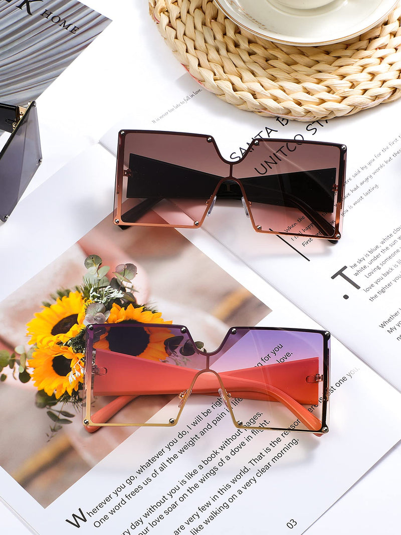 [Australia] - 3 Pairs Oversized Shield Sunglasses Vintage Flat Top Sunglasses Chic Big Square Shield Sunglasses for Women As Pictures Shown 