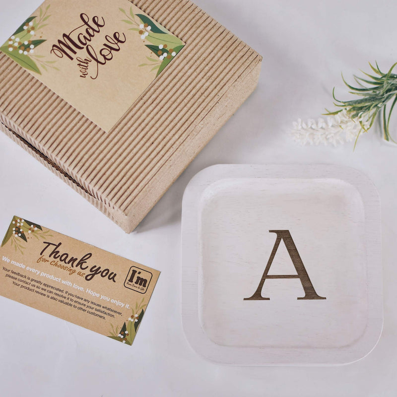 [Australia] - Solid Wood Personalized Initial Letter Jewelry Display Tray Decorative Trinket Dish Gifts For Rings Earrings Necklaces Bracelet Watch Holder (6"x6" Sq White "A") 6"x6" Sq White "A" 