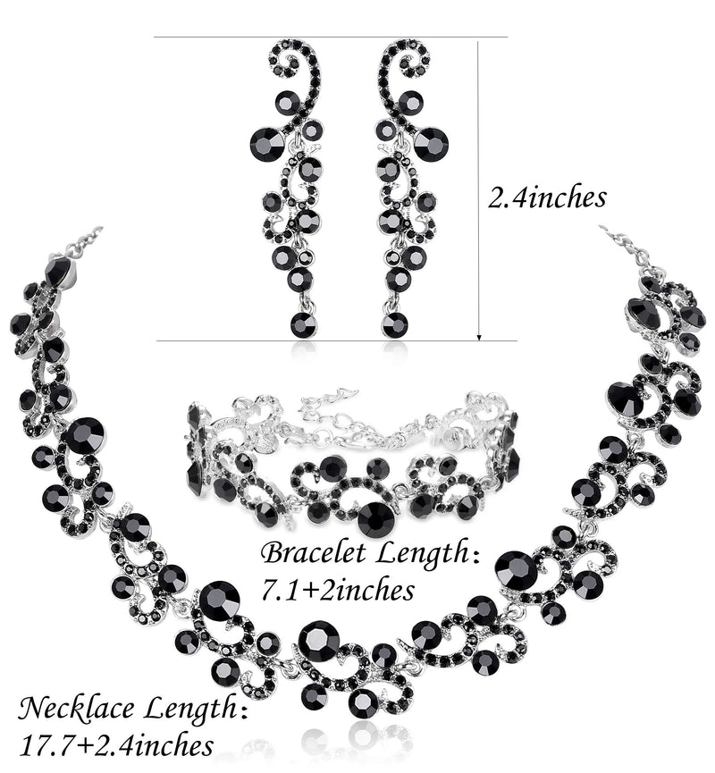 [Australia] - JOERICA Rhinestone Necklace and Earrings Set for Women Wave Flower Fashion Costume Jewelry A: Black 