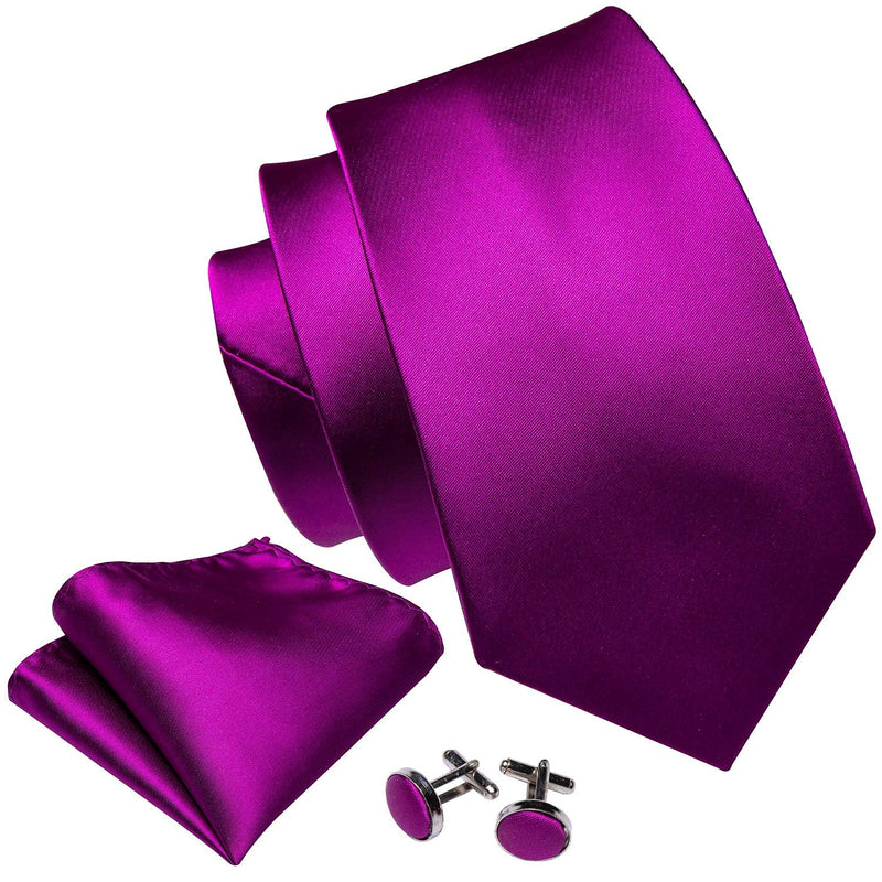 [Australia] - Barry.Wang Plain Men Ties for Wedding Business Handkerchief Cufflinks Necktie Set Solid Colors Bright Purple Satin 