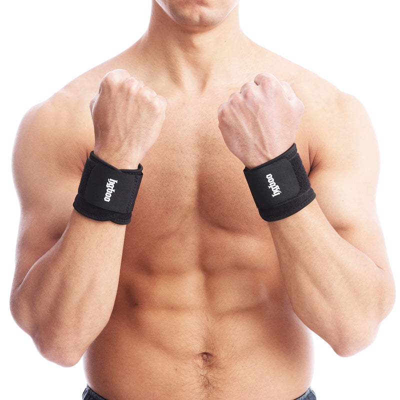 [Australia] - HGBOO 2 Pack Wrist Brace Wrist Wraps for Men and Women, Compression Wrist Support for Workout, Tennis, Weightlifting, Carpal Tunnel Arthrities, Tendonitis, Wrist Pain Relief - Adjustable Wrist Band (Black) Black 