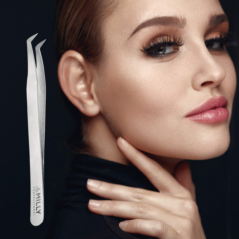 [Australia] - By MILLY Professional - Volume Eyelash Extension Tweezers - Lash Tweezers for Volume Pick-Up - Curved Precision Closure Tips - Titanium Coated Stainless Steel - 12 cm (4.72 inches) 