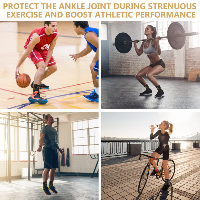 [Australia] - Copper Ankle Brace Compression Sleeve Support for Women & Men - Adjustable Strap for Arch Support - Plantar Fasciitis Brace for Sprained Ankle, Achilles Tendonitis Pain, Injury Recovery, Running Large copper black 