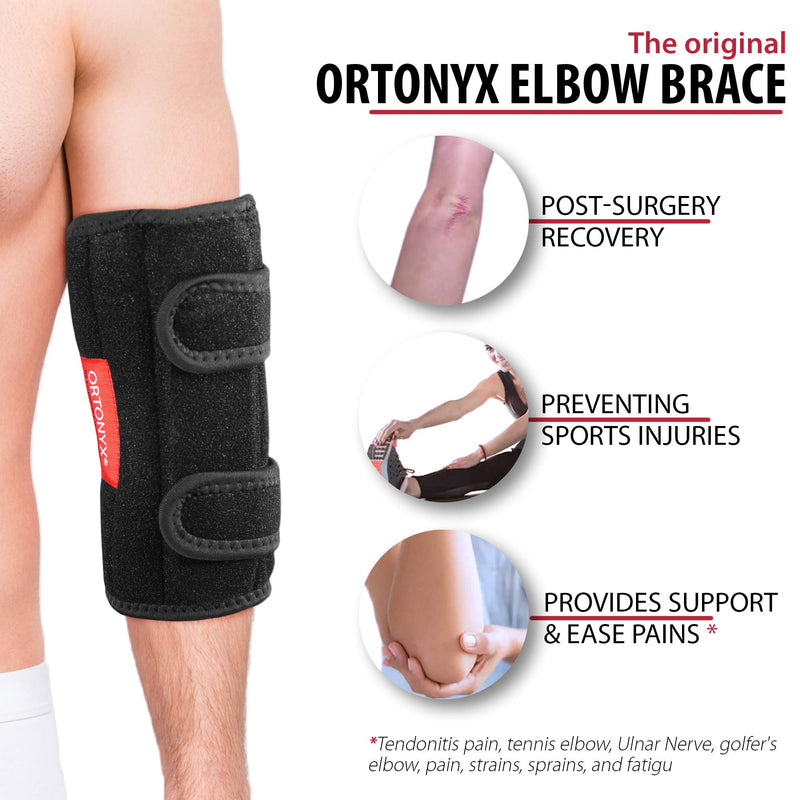 [Australia] - ORTONYX Elbow Support Brace Immobilizer Splint/Compression Sleeve for Man and Women Tennis and Golf Elbow, Tendonitis, Bursitis, Cubital Tunnel Syndrome, Arthritis Pain S/M Black Small/Medium (Pack of 1) 