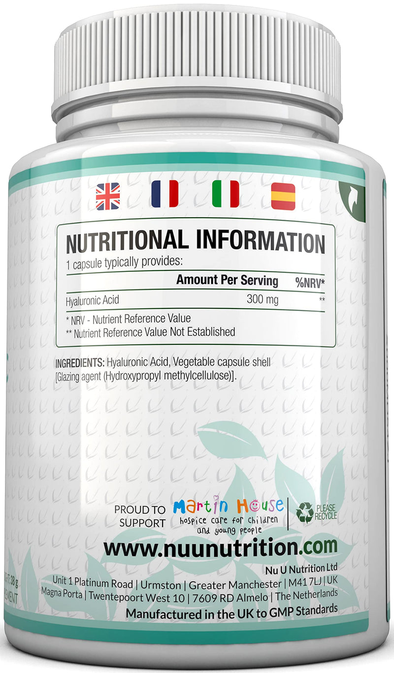 [Australia] - Hyaluronic Acid 300mg | 90 Capsules (3 Month Supply) | Triple Strength of Many Brands by Nu U Nutrition 