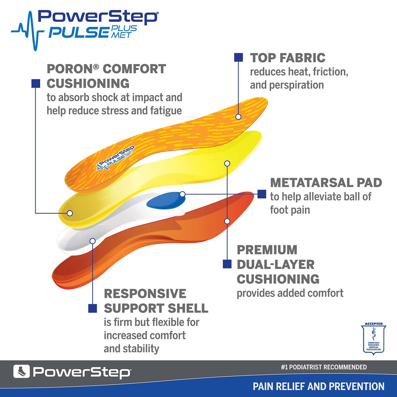 [Australia] - Powerstep Insoles, PULSE Plus, Ball Of Foot Pain Relief Insole, Running Shoe Insert, Sports Orthotic for Women and Men Men's 11-11.5 Orange/Blue 