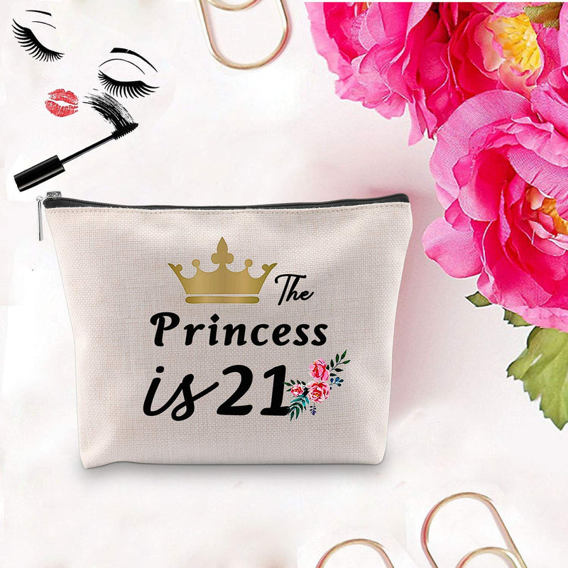 [Australia] - PXTIDY 21st Birthday Makeup Bag Gift The Princess is 21 Cosmetic Bag Travel Toiletry Case Pencil Bag with Zipper Gift for 21 Years Old Girl (The Princess is 21) 