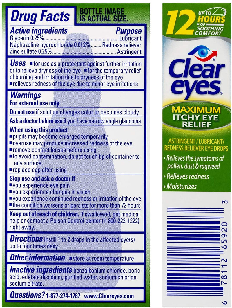 [Australia] - Clear Eyes for Maximum Itchy Eye Relief Plus Relieves Dryness/Burning/Redness/Irritations 0.5oz 