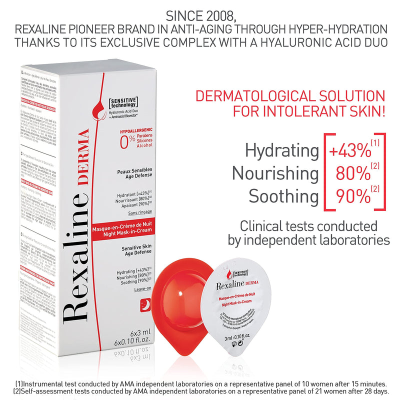 [Australia] - Rexaline Derma - Night Mask-in-Cream - Soothing & Nourishing - Hydrating night mask with Hyaluronic Acid - Sensitive skin - Travel size repairing face cream - Cruelty Free - 6 capsules x 3 ml 700227 