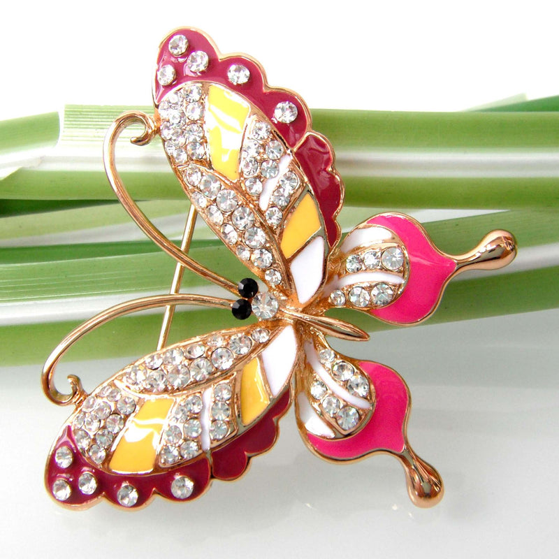 [Australia] - Navachi 18k Gold Plated Clear Crystal Colorful Enamel Butterfly Brooch Pin 