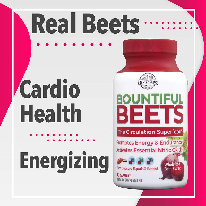 [Australia] - Country Farms Bountiful Beets Root Capsules, Wholefood Beet Extract Superfood, Natural Nitric Oxide Booster, Circulation and Immune Support, 90 Count, 90 Servings 