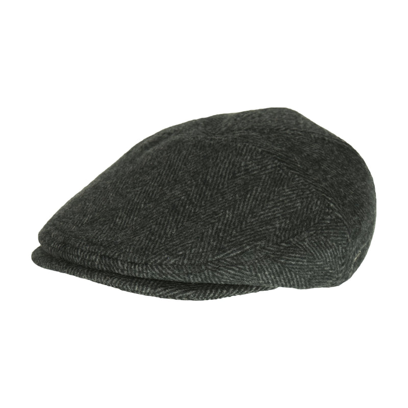 [Australia] - Men’s Black Wool Herringbone Ivy Cap, Classic Cabbie Hat w/Ear Flaps X-Large 