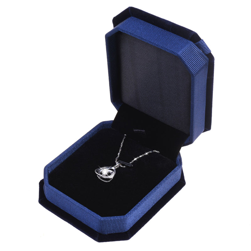 [Australia] - COSMOS Blue Color Velvet Necklace Gift Box Pendant Gift Box Octagonal Jewelry Box with Bow 