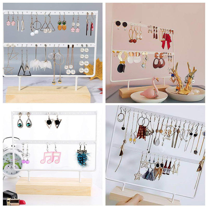 [Australia] - VERGILIUS Earrings Organizer Jewelry Holder Display Wood Stand (White) White 2 Layers 