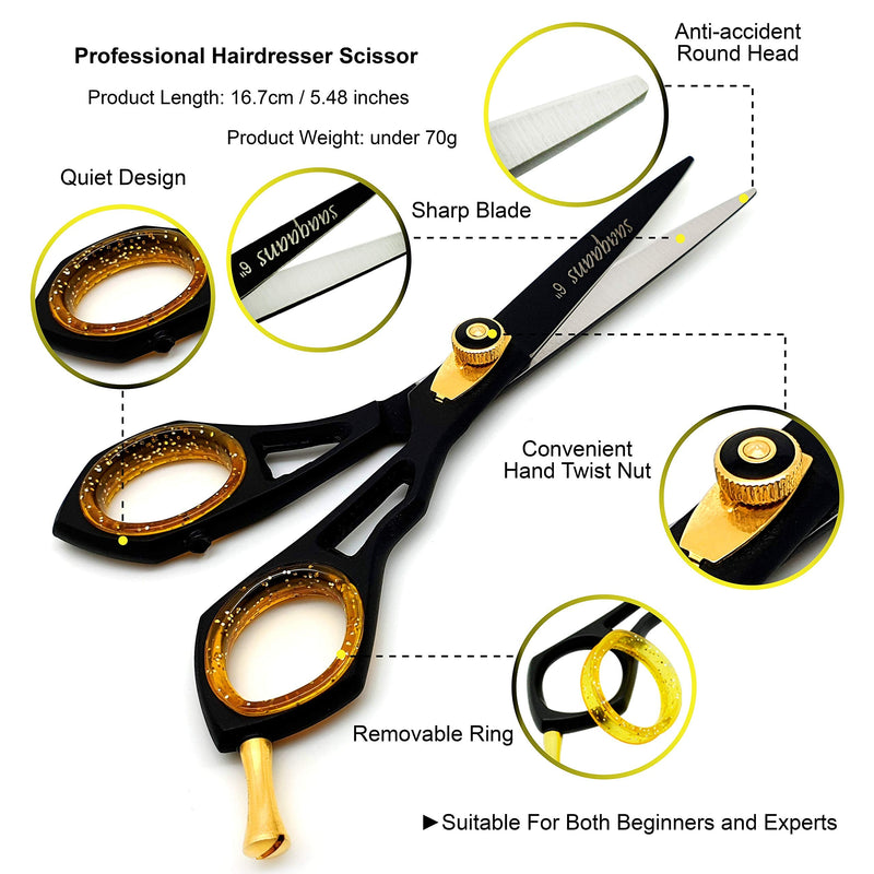 [Australia] - Saaqaans SQR-01 Professional Hairdressing Scissor - Perfect for Hair Salon/Barber/Hairdresser and Home use to Trim Your Beard/Moustache & Haircut - Comes with Beautiful Shear Pouch/Case (Black UK) Black 