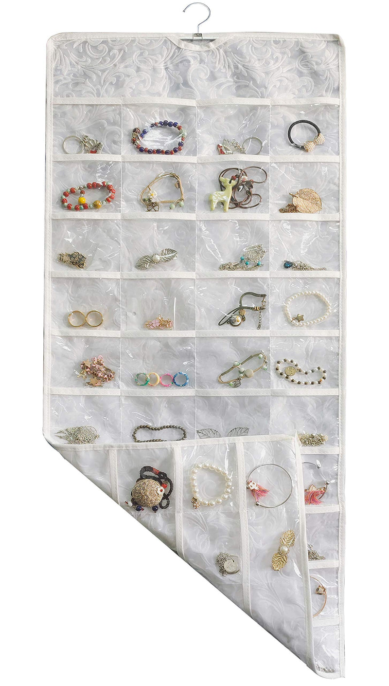 [Australia] - BB Brotrade Hanging Jewelry Organizer,Double Sided Jewelry Storage Organizer with Embossed Pattern,80 Clear PVC Pockets Organizer for Holding Jewelries (White) White 